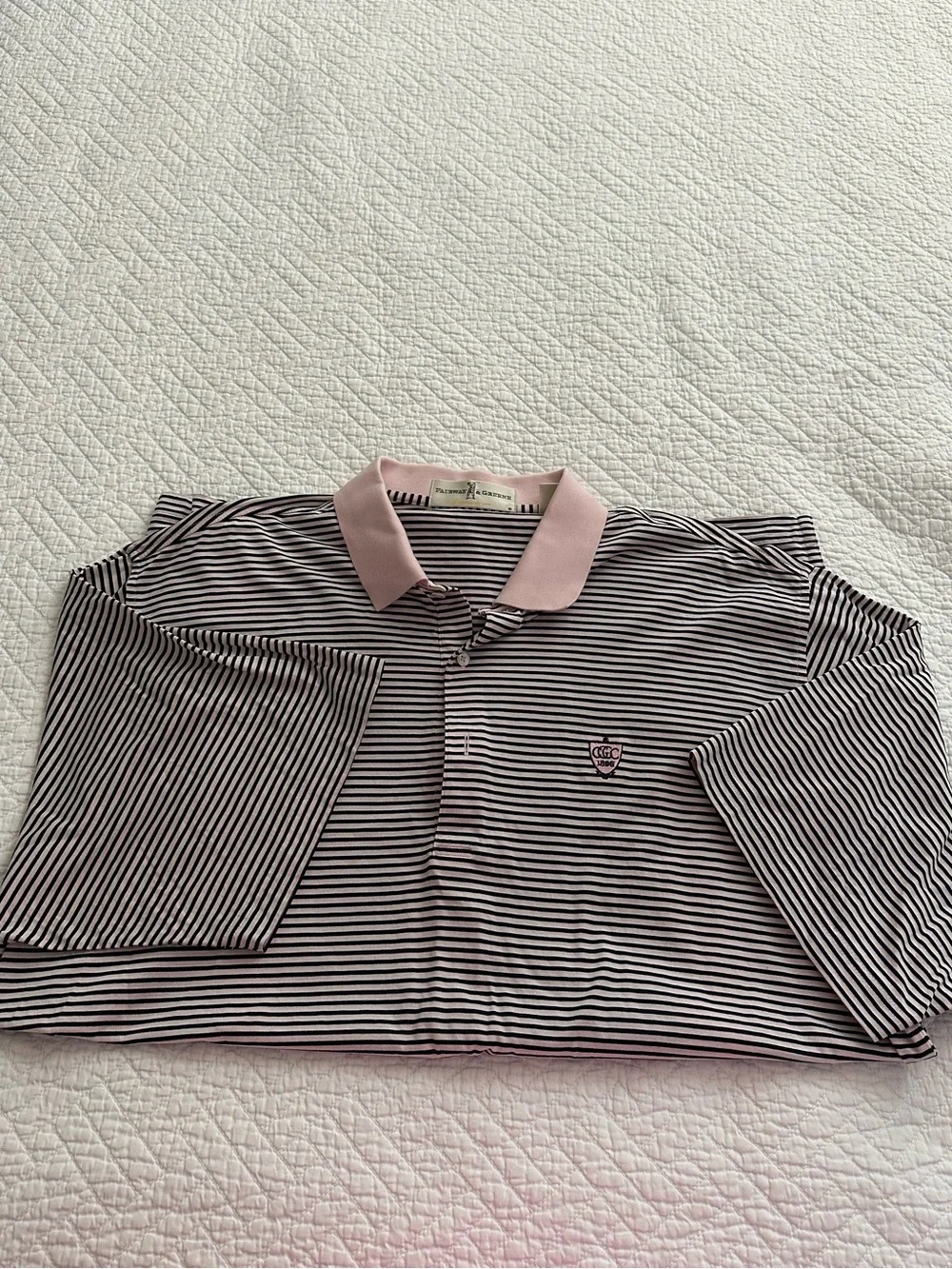 Fairway & Greene Men’s Golf Polo Pink & Navy Stripe Size XL Preppy Quiet Luxury